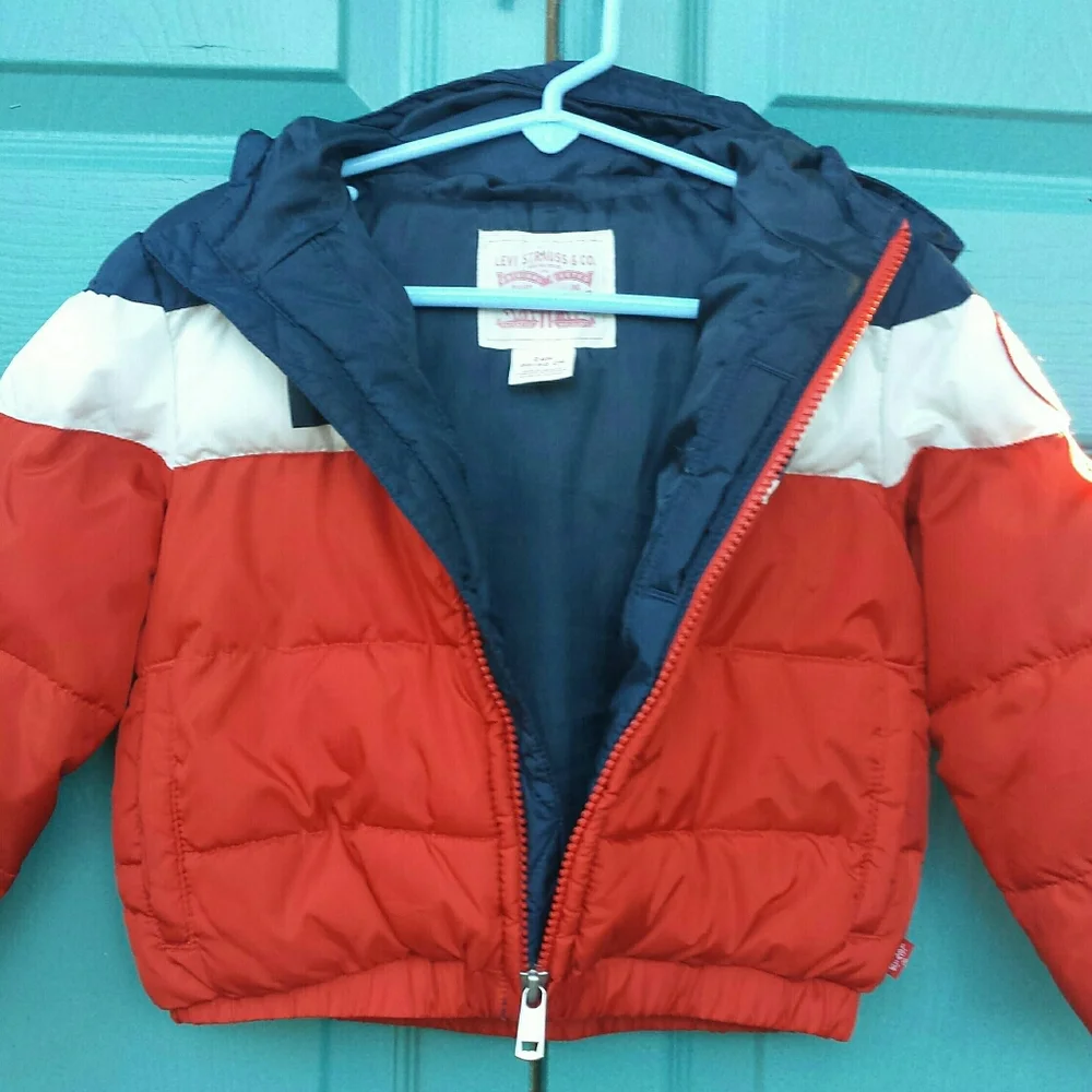 Levi's Baby Red White Blue Hood Winter Puffer Jacket 24M - Picture 8 of 12